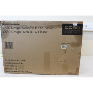 SALE OUT. Caso Design Oven TO 32 Classic, +pizza stone, 5 functions, Black | Caso Design Oven | TO 32 Classic | 32 L | 1850 W | Black | DAMAGED PACKAGING, DOORS CROOKED