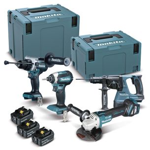 Makita DLX4158TJ Cordless Combo Kit 3x5.0Ah 18V Li-Ion with Makpac 3 + Makpac 4