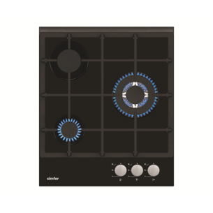 Simfer | Hob | H4.305.HGSSP | Gas on glass | Number of burners/cooking zones 3 | Rotary knobs | Black