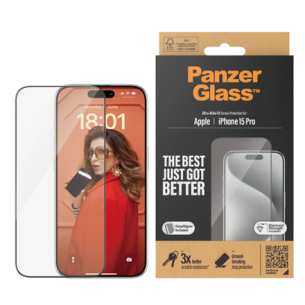 PanzerGlass | Screen protector | Apple | iPhone 15 Pro | Glass | Clear | Easy installation; Fingerprint resistant; Anti-yellowing | Ultra-Wide Fit
